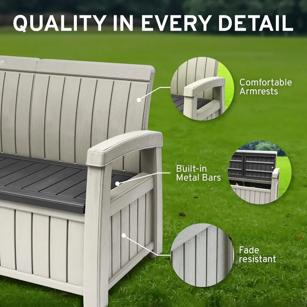 3 Seat Outdoor Storage Bench - 90 Gallon Capacity - Weatherproof Resin Bench for Patio, Porch, Garden, Yard, Pool Area - Furnit