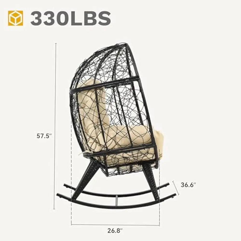 Wicker Rocking Egg Chair, Rattan Rocking Chairs, Indoor/Outdoor Lounger for Patio, Backyard, Living Room, Garden Egg Chair