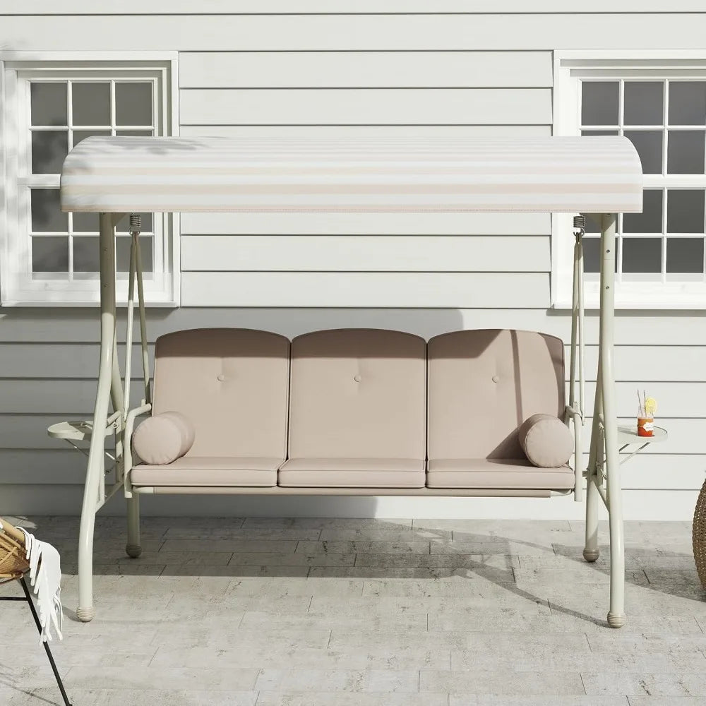 Patio Swings with Canopy, Outdoor Patio with CupHolder, Outdoor Bench for Outside with Stand, Yard for Adult,