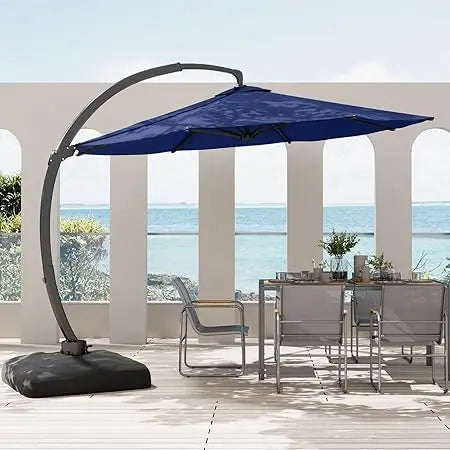 11FT Cantilever Patio Umbrella with Base Included, Large Cantilever umbrella with 360°Rotation, Heavy-Duty Offset Outdoor Umbrel