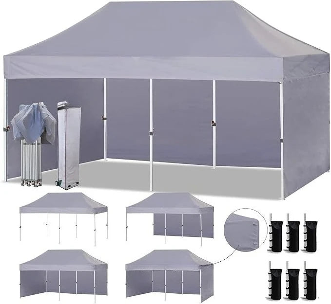 Canopy Tent Commercial Instant Canopies with 4 Removable Zipper End Side Walls and Roller Bag, Bonus 6 SandBags