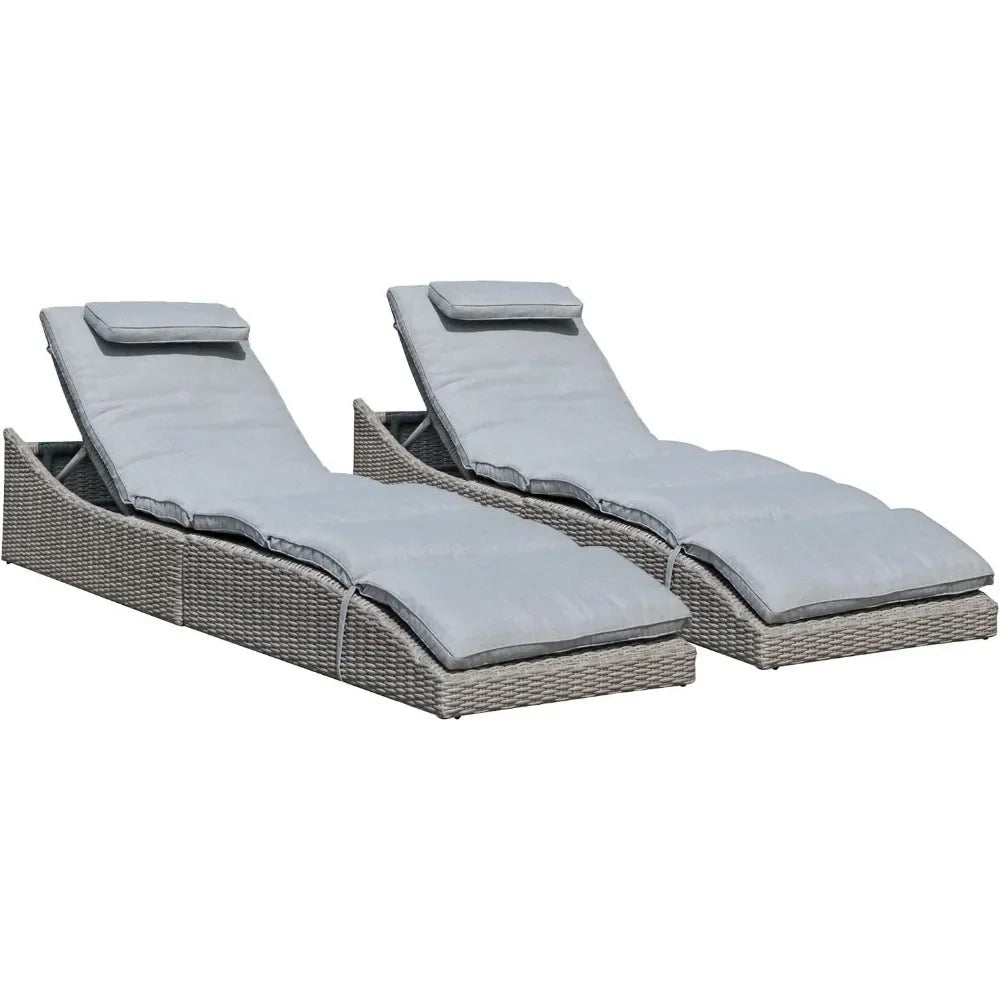 Folding Pool Lounge Chair Set of 2 Outdoor Adjustable Chaise Lounge Chair, Fully Assembled, Patio Reclining Sun Lounger