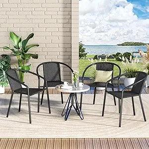 Patio Dining Chairs Set of 4, Outdoor Rattan Stackable Chairs for All Weather, Support 330 LBS, Metal Heavy Duty Portable Chair