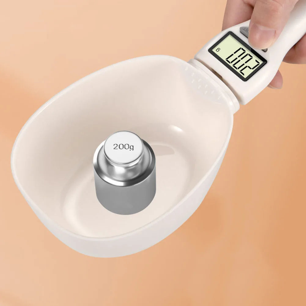 Digital Display Dogs Food Dispenser Scale Detachable Pet Food Weighing Spoon Plastic Easy Clean Battery Powered for Pet Supplies