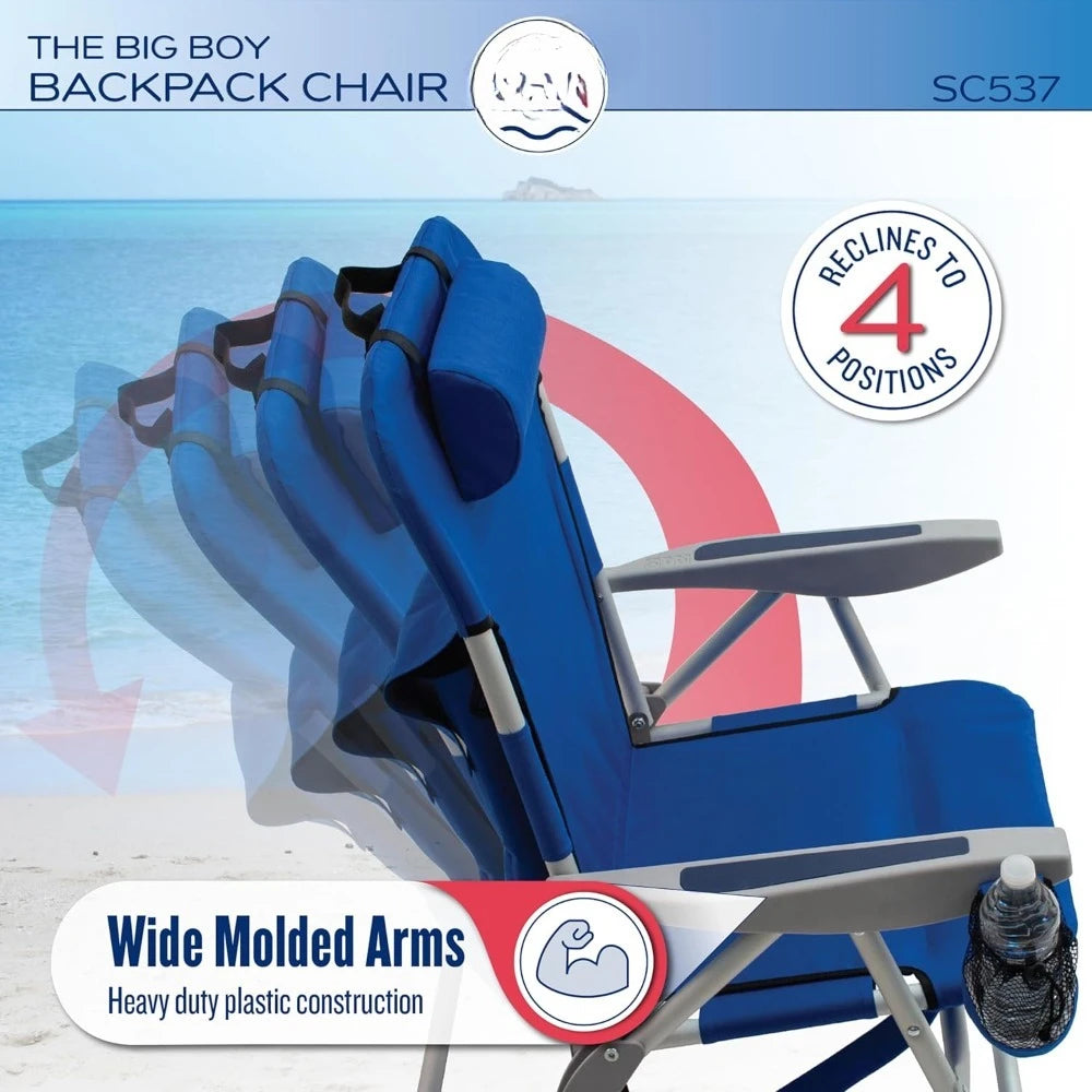 4-Position 13" High Seat Backpack Beach or Camping Folding Chair, Outdoor Beach Chair
