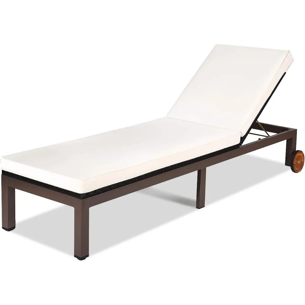 Patio Chaise Lounge Chair Outdoor Rattan Lounger Recliner Chair Adjustable Position Folding Wicker Lounge Chair with