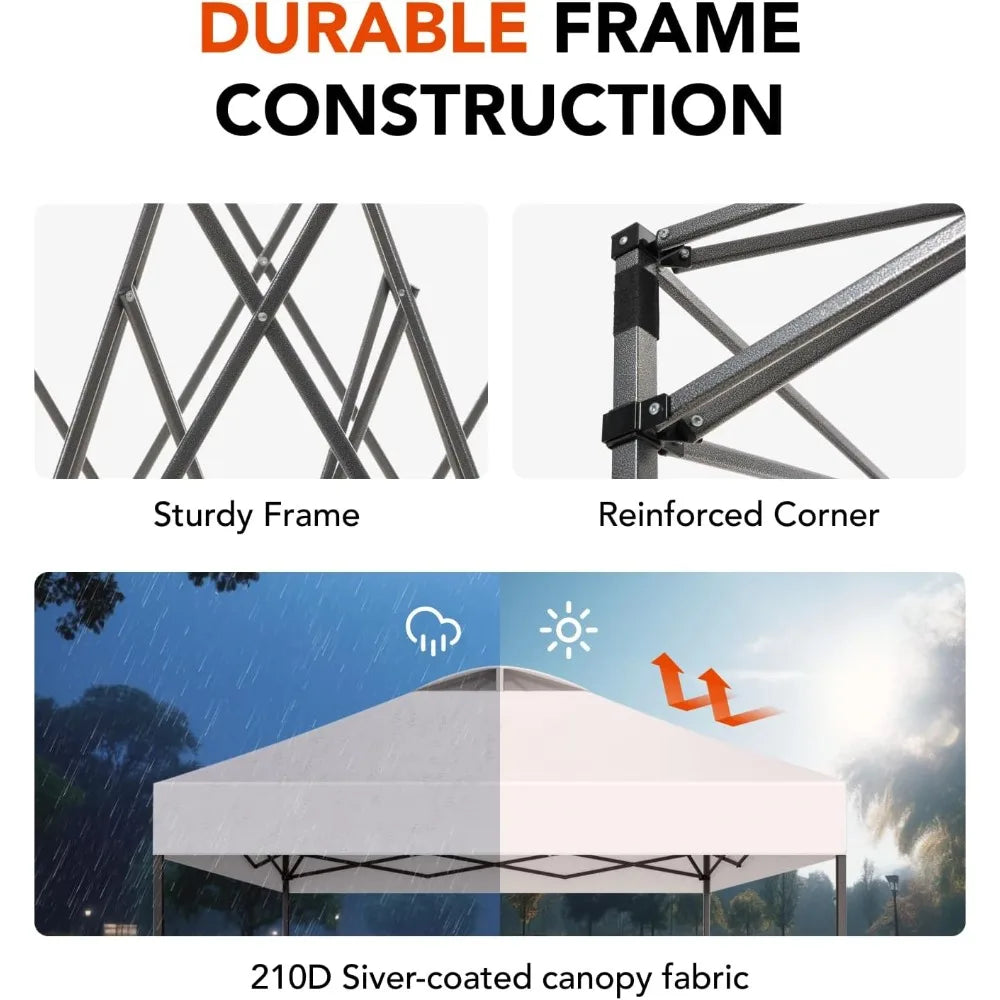 10x10ft 1-Person Setup Pop Up Canopy Tent - Easy Outdoor Sun Shade for Events, Parties, Camping, Gazebo with Wheel Cover