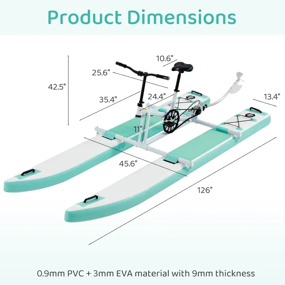 Inflatable Water Bike, 2-in-1 Kayak Bikeboat Hybrid, Portable & Durable PVC and EVA Material, Includes Bike System, Dual Air Pum