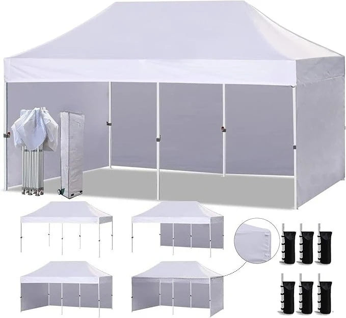 Canopy Tent Commercial Instant Canopies with 4 Removable Zipper End Side Walls and Roller Bag, Bonus 6 SandBags