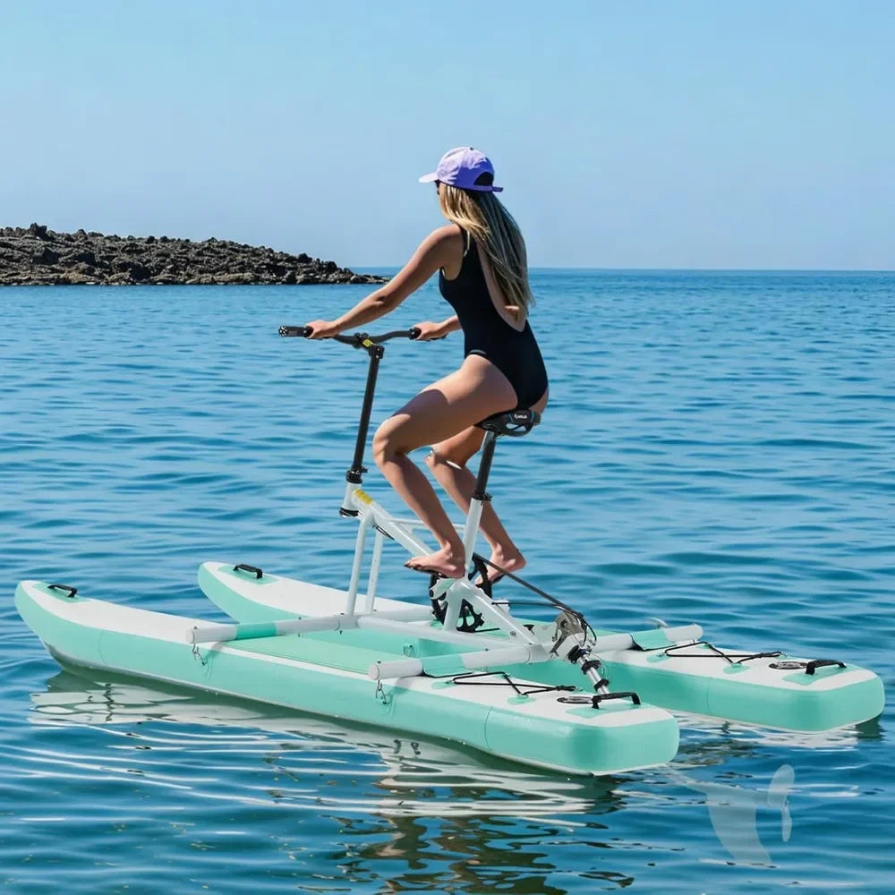 Inflatable Water Bike, 2-in-1 Kayak Bikeboat Hybrid, Portable & Durable PVC and EVA Material, Includes Bike System, Dual Air Pum