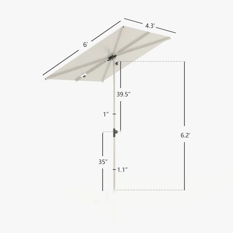 Balcony Umbrella, JENA 6x4 FT Outdoor Umbrella, Rectangular Flat Canopy Versatile Patio Shade with 360 Degree Roating Knob
