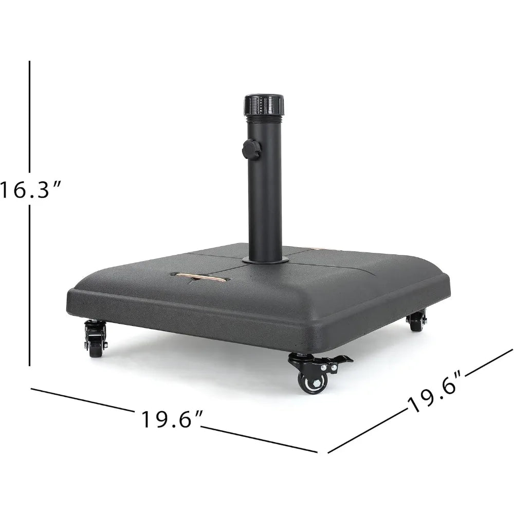 Sturdy and Stylish Outdoor Umbrella Base for Patios, Concrete Construction with Stainless Steel Handle, Black