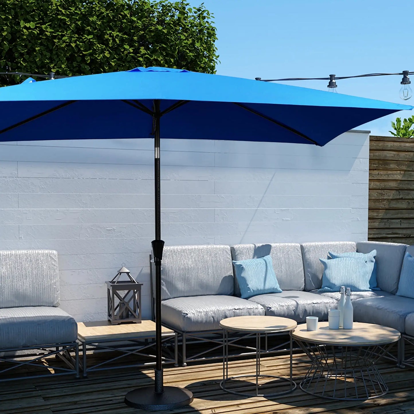 Outdoor Patio Market Umbrella 6.5' x 10', Waterproof and UV Resistant Canopy, Sturdy Iron Frame, Ideal for Garden and Deck Use