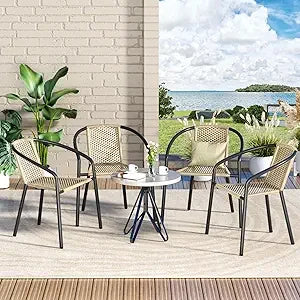 Patio Dining Chairs Set of 4, Outdoor Rattan Stackable Chairs for All Weather, Support 330 LBS, Metal Heavy Duty Portable Chair