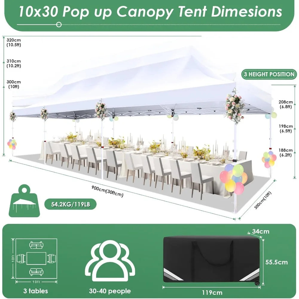Canopy Tent 10x30 Pop Up Canopy with 8 Removable Sidewalls Party Tents for Parties Wedding Patio Commercial Waterproof and UV50