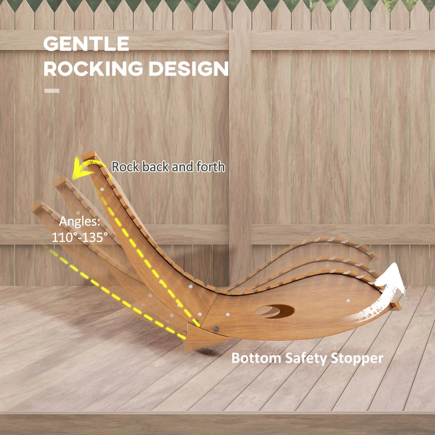 Outsunny Outdoor Rocking Chair W/ Slatted Seat, Wooden Rocking Chair, Teak