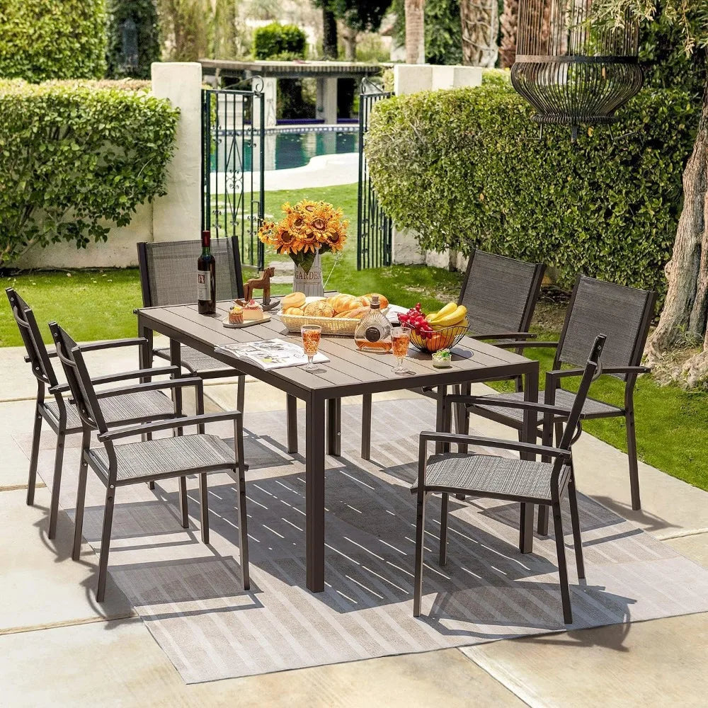 7-Piece Patio Dining Set – 6 Textilene Chairs & Outdoor Table | Modern Garden Furniture for Backyard, Deck & Balcony Use