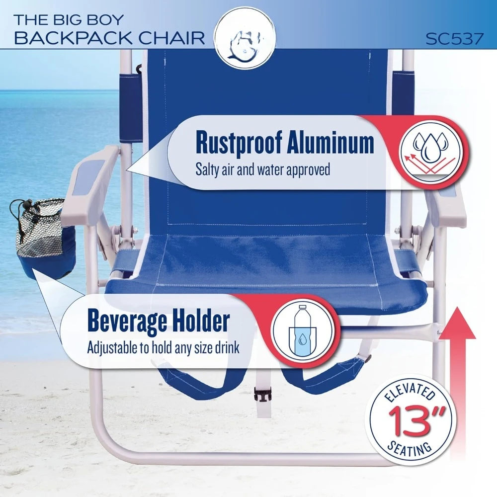 4-Position 13" High Seat Backpack Beach or Camping Folding Chair, Outdoor Beach Chair