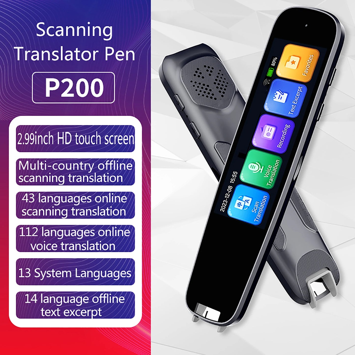 Portable Translation Pen 2.99inch Screen Scanning Translator 112 Languages Online Offline Translation Electronic Dictionary Pen