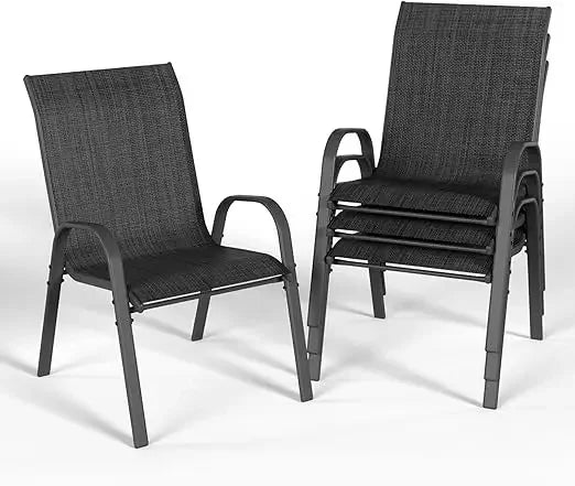 Patio Dining Chairs Set of 4, Outdoor High Stacking Chairs for All Weather, Breathable Seat Fabric and Alloy Steel Frame
