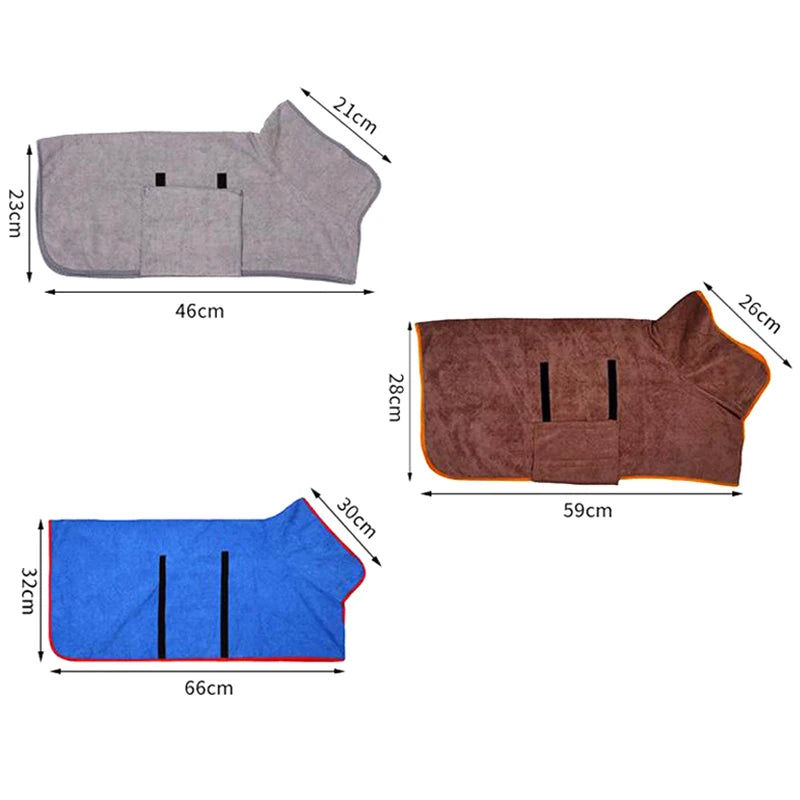 Dog Bathrobe Bath Towel Robe Absorbent Soft Towel For Large Medium Small Dog Quick Dry Adjustable Drying Coat Pet Supplies