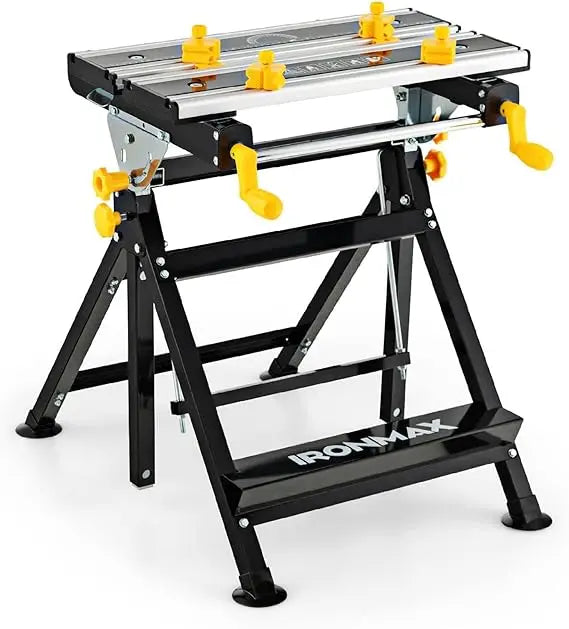 Portable Workbench, Folding Work Table with 7-Level Height Adjustable, 8 Sliding Clamps and Reclining, Folding Workbench and Vi