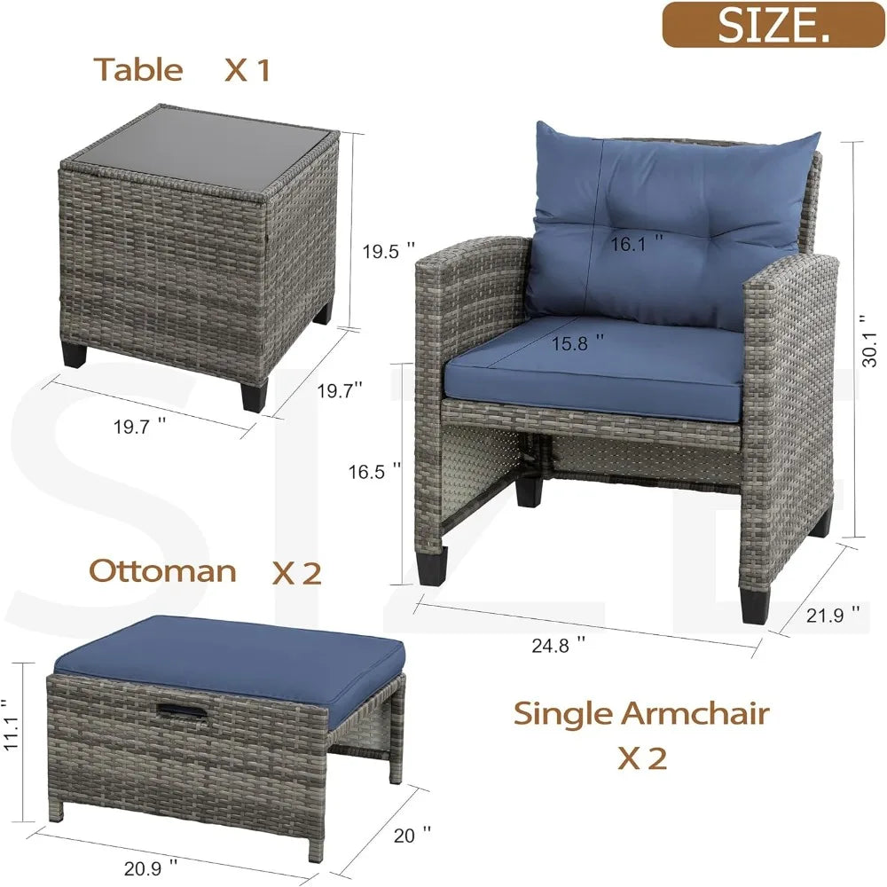 5 Piece Patio Furniture Set, Small Balcony Furniture, PE Wicker Rattan Patio Chairs Set of 2, Outdoor Lounge Chairs