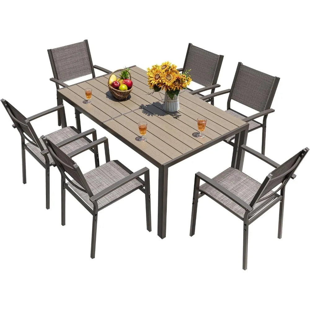 7-Piece Patio Dining Set – 6 Textilene Chairs & Outdoor Table | Modern Garden Furniture for Backyard, Deck & Balcony Use