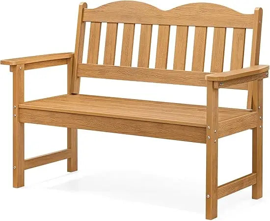 Outdoor Bench, 2-Person Poly Lumber Garden Bench with 800 lbs Weight Capacity, All-Weather Patio Bench with Armrests and Backres