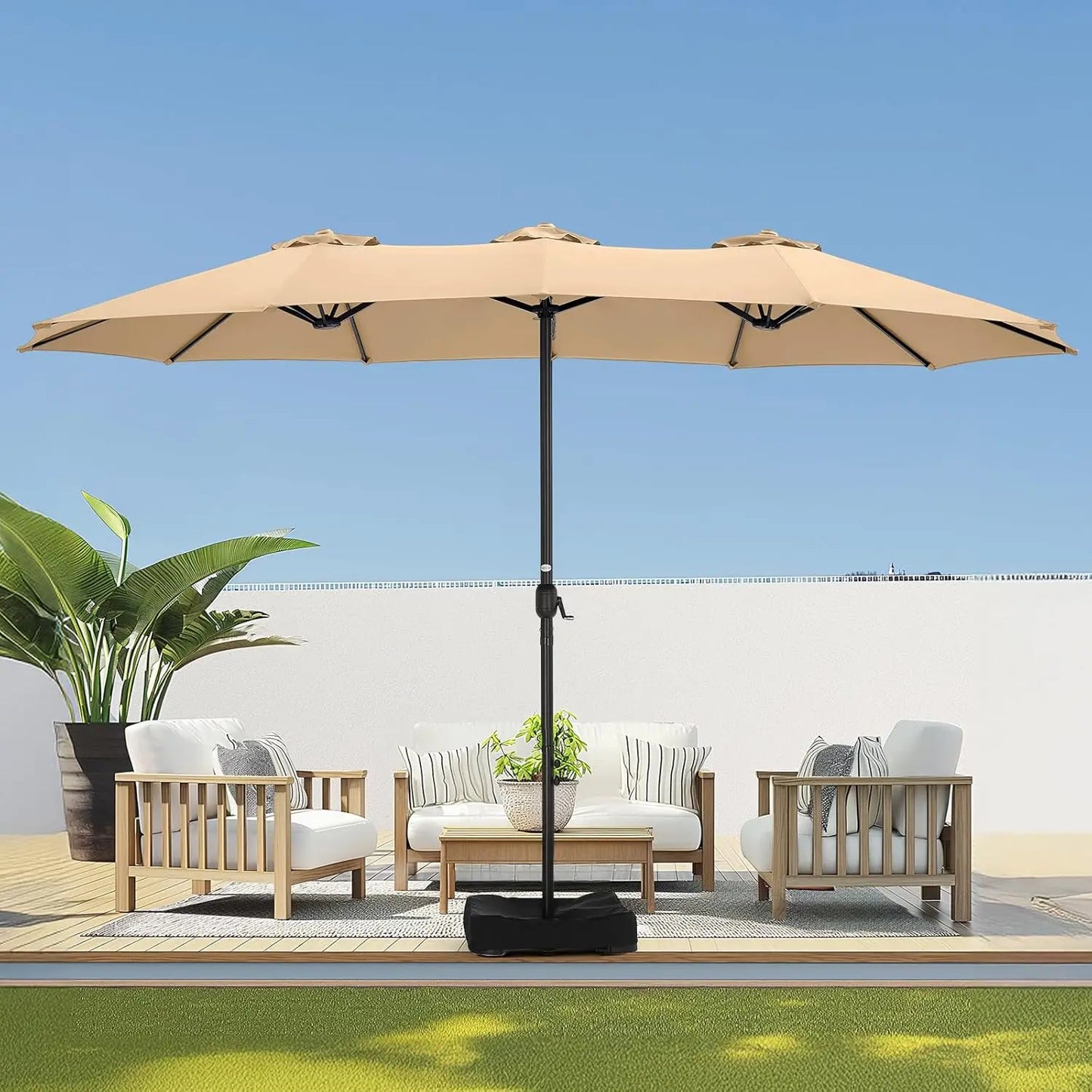 15ft Large Patio Umbrellas with Base Included, Rectangle Oversized Double Sided Umbrella Outdoor Patio for Pool, Market, Deck
