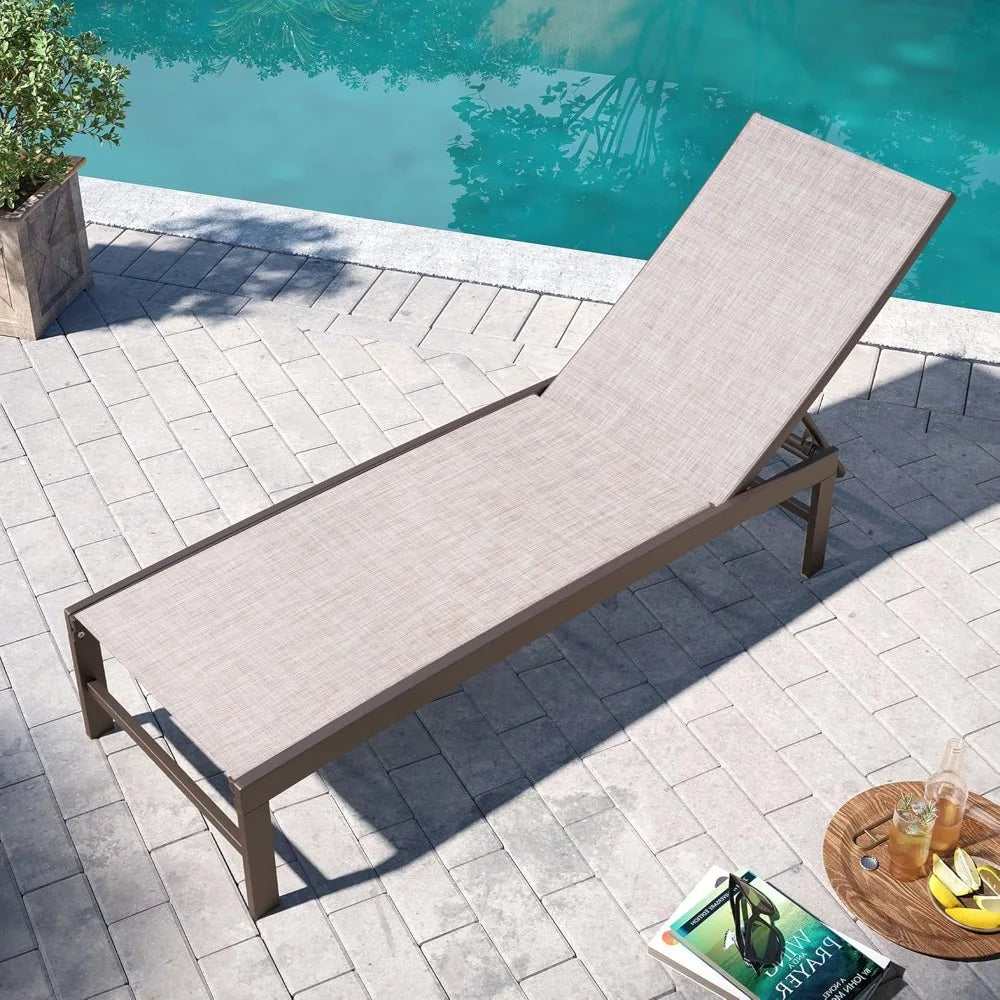 Outdoor Lounge Chair, Patio Aluminum Frame Chaise Lounge with Adjustable Backrest, Rustproof Pool Lounge Chairs for