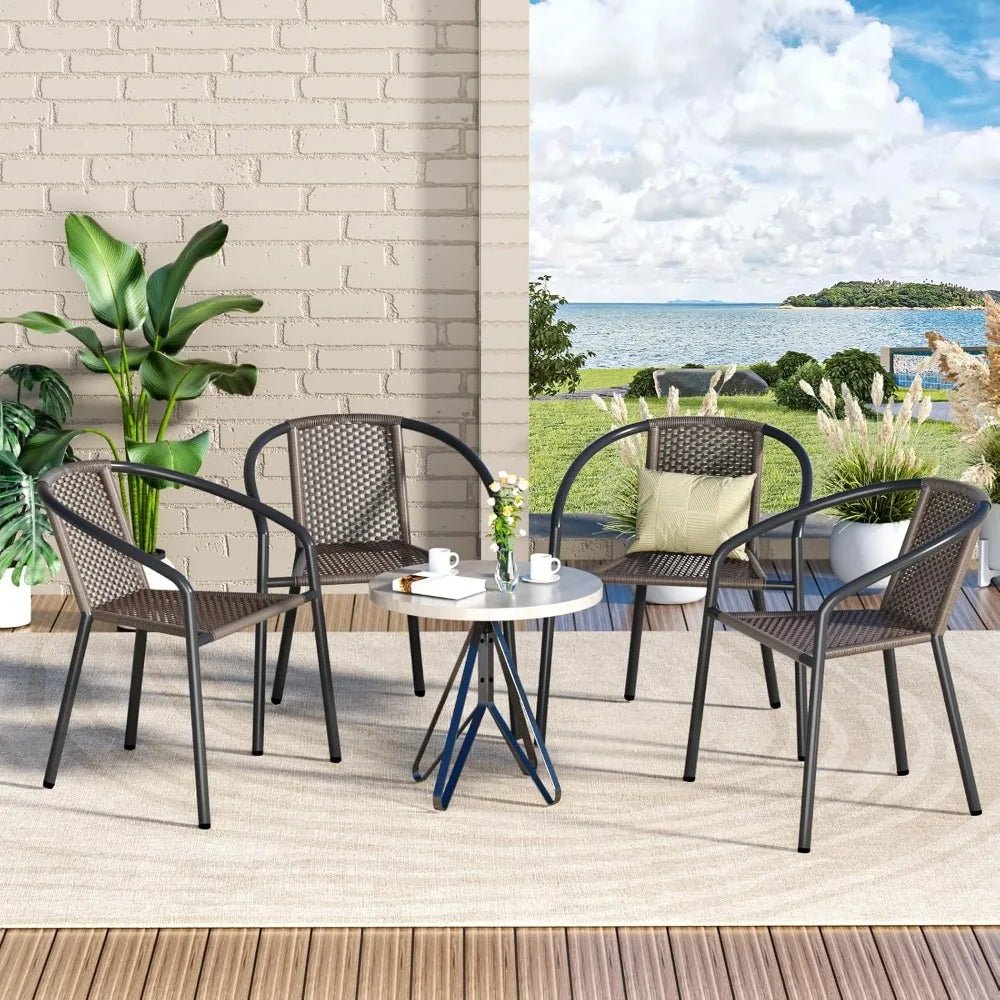 Patio Dining Chairs Set of 4, Outdoor Rattan Stackable Chairs for All Weather, Support 330 LBS, Metal Heavy Duty Portable Chair