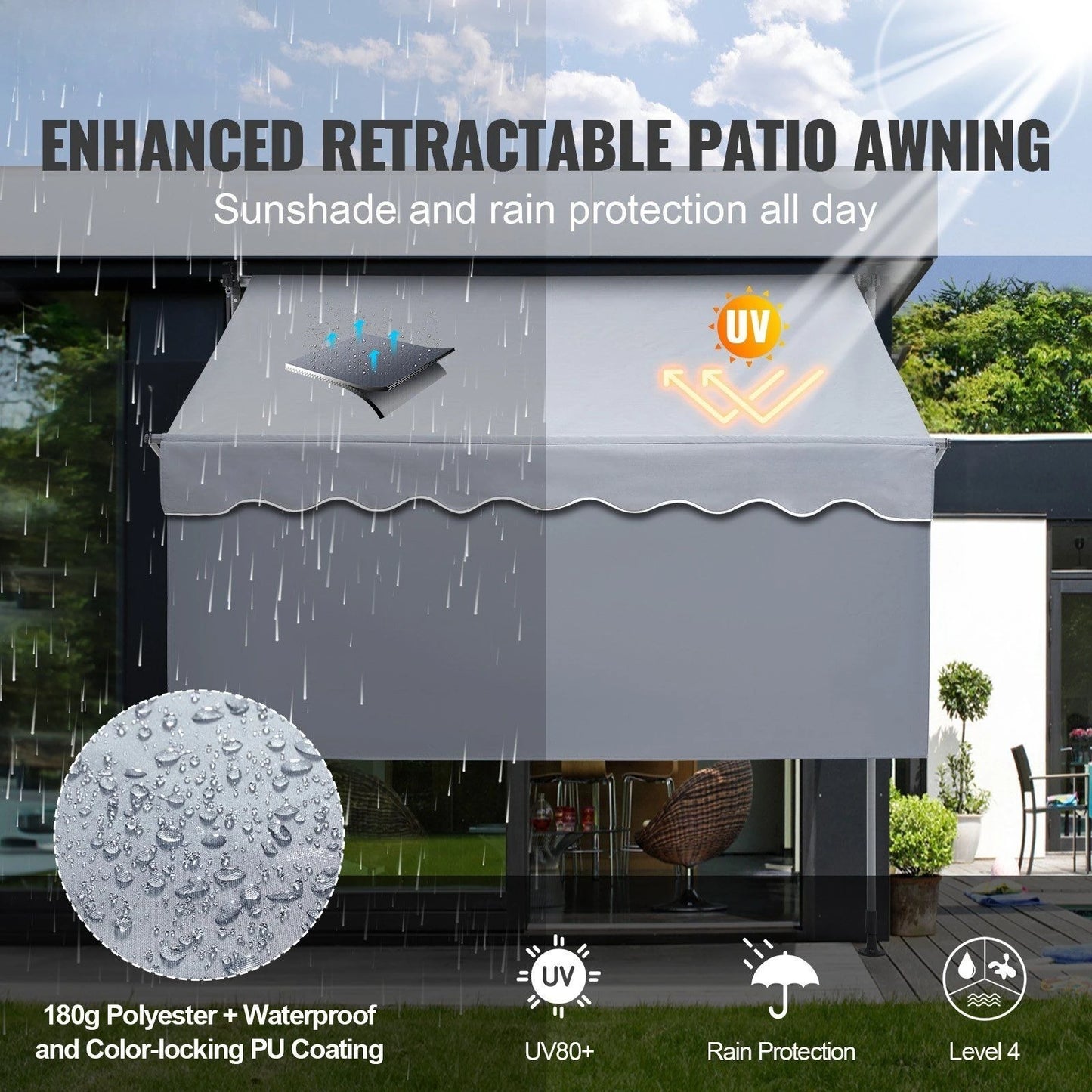 118" Outdoor Retractable Patio Awning Sunshade Shelter, Adjustable Patio Door Window Awning Canopy with 39" Sun Shade Curtain