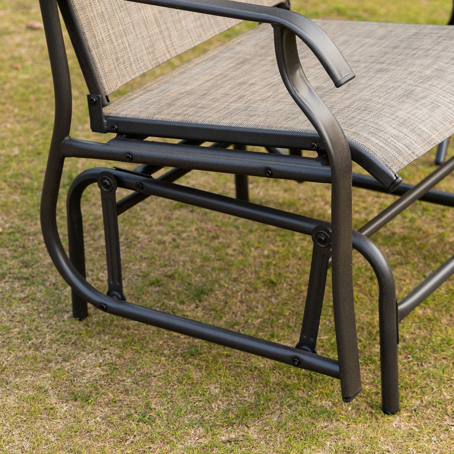 2Pc Outdoor Glider Chair Set, Rocking Armchairs, Patio Swing Furniture, Khaki