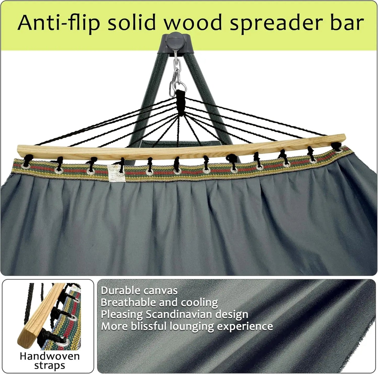 Adjustable Foldable Hammock Stand with 2 Layered Polyester Net and Carry Bag for 2 Persons (3. Canvas - Grey)