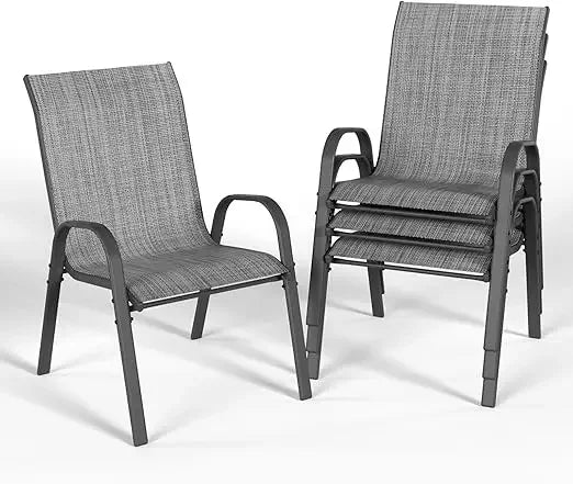 Patio Dining Chairs Set of 4, Outdoor High Stacking Chairs for All Weather, Breathable Seat Fabric and Alloy Steel Frame