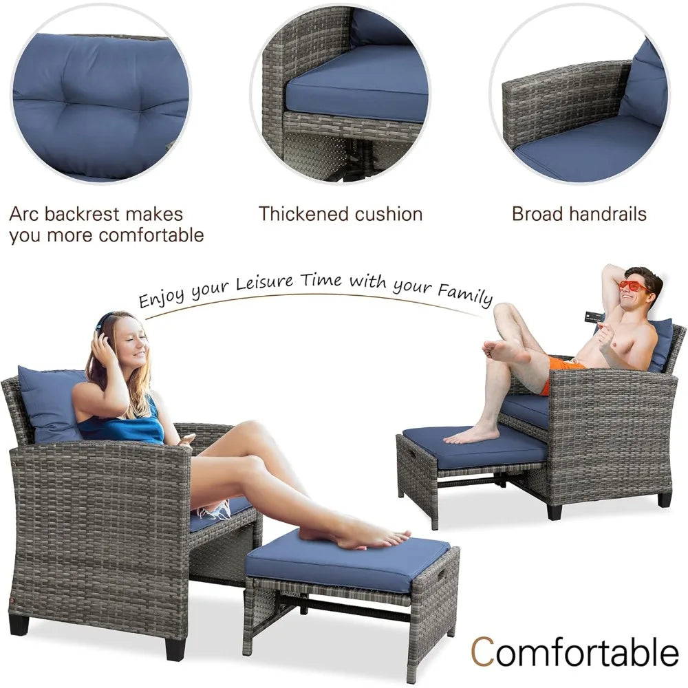 5 Piece Patio Furniture Set, Small Balcony Furniture, PE Wicker Rattan Patio Chairs Set of 2, Outdoor Lounge Chairs