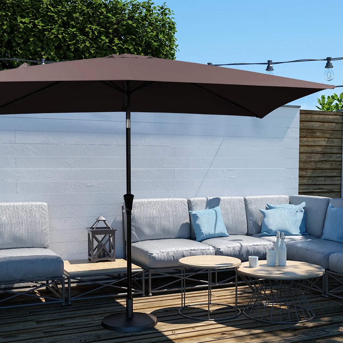 Outdoor Patio Market Umbrella 6.5' x 10', Waterproof and UV Resistant Canopy, Sturdy Iron Frame, Ideal for Garden and Deck Use