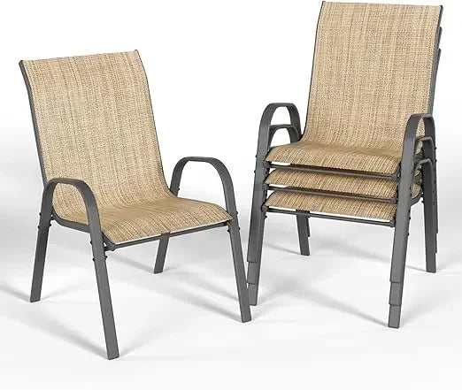 Patio Dining Chairs Set of 4, Outdoor High Stacking Chairs for All Weather, Breathable Seat Fabric and Alloy Steel Frame