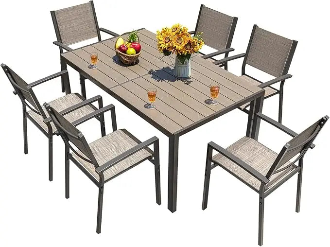 7-Piece Patio Dining Set – 6 Textilene Chairs & Outdoor Table | Modern Garden Furniture for Backyard, Deck & Balcony Use