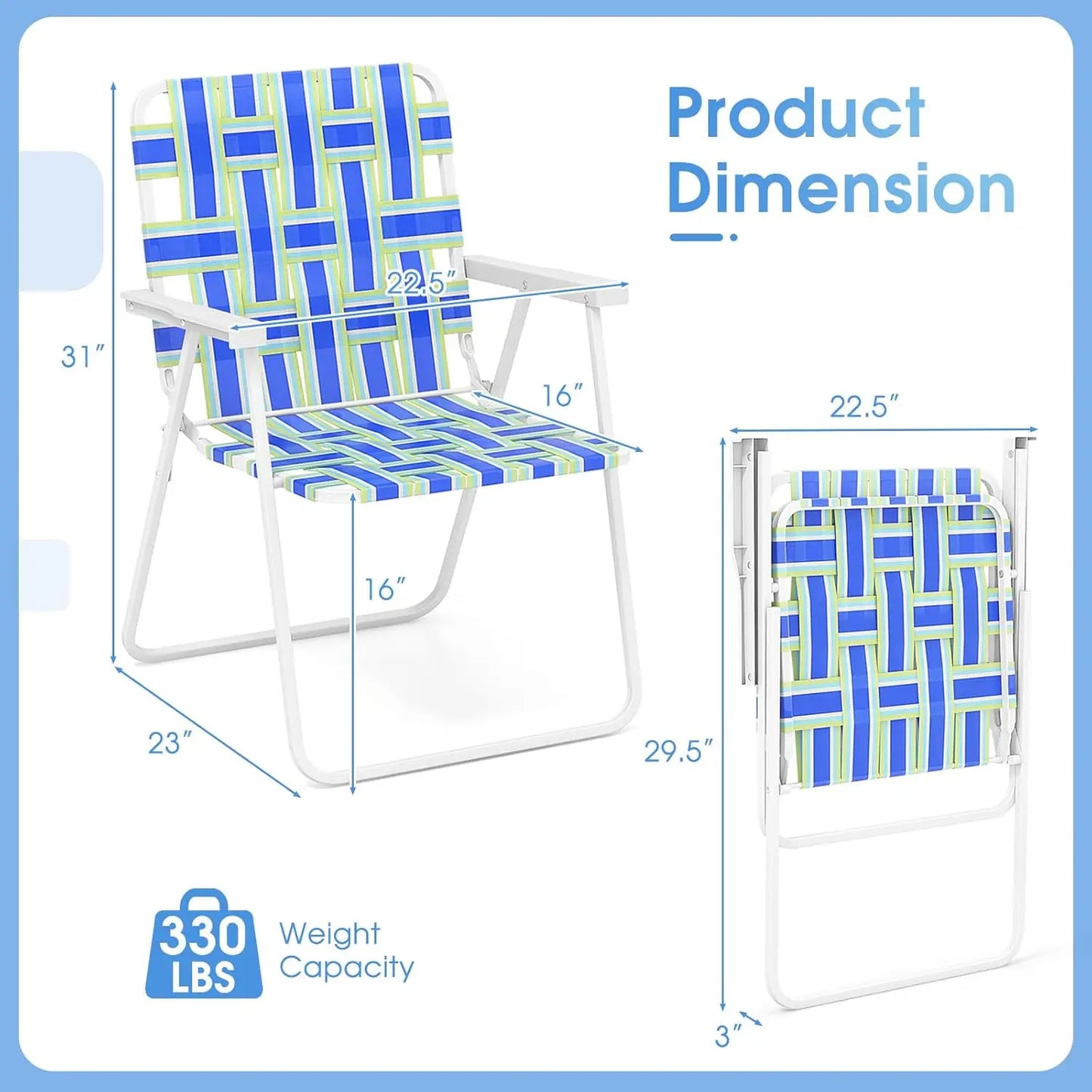 Beach Chairs Set of 6, Patio Folding Lawn Chairs for Adults, Outdoor Webbing Chair w/Steel Frame, Lightweight & Portable