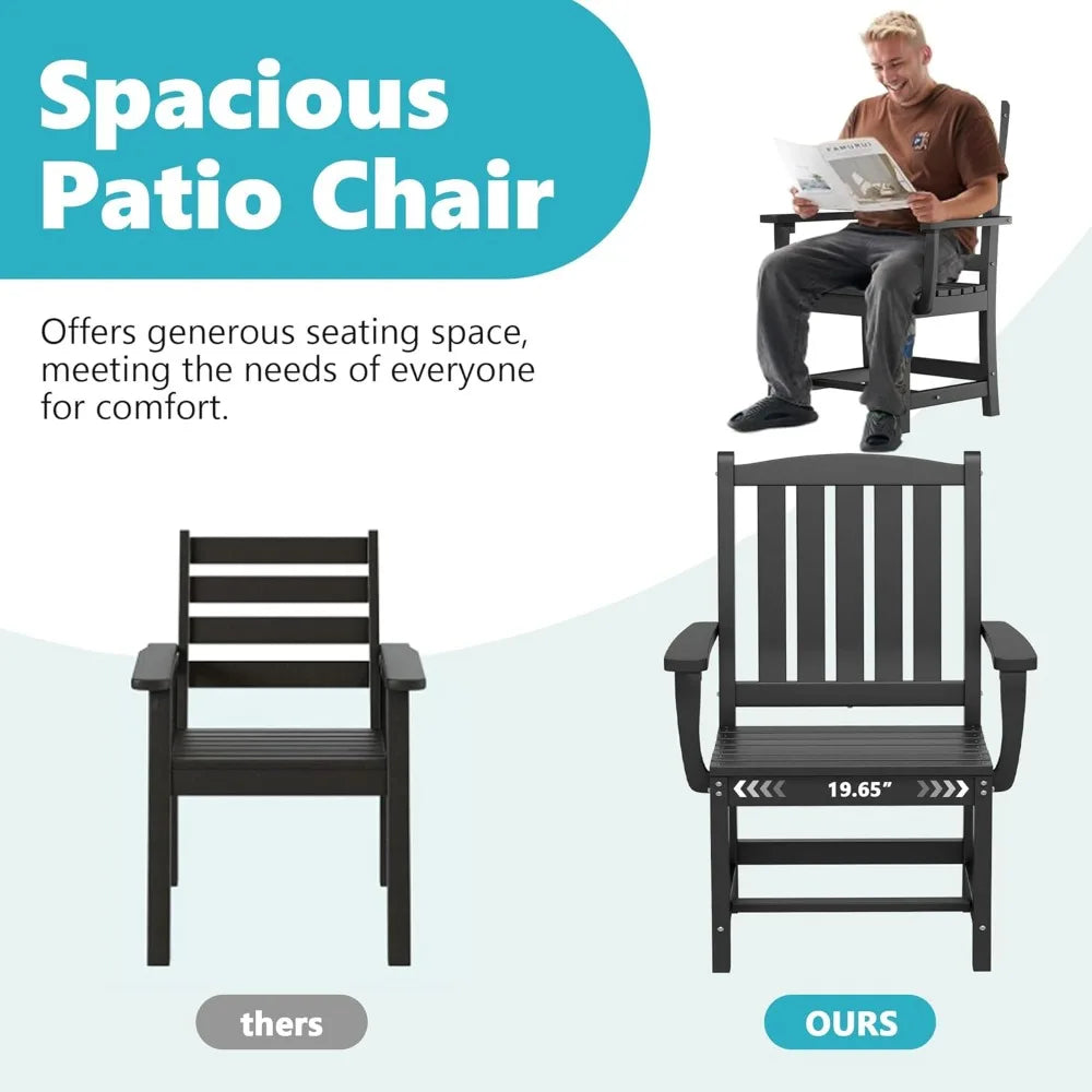 5-Piece HDPE Outdoor Dining Set with 2 Chairs and 2 Benches, Rectangular Patio Dining Furniture Set of 6, Modern Dining Table