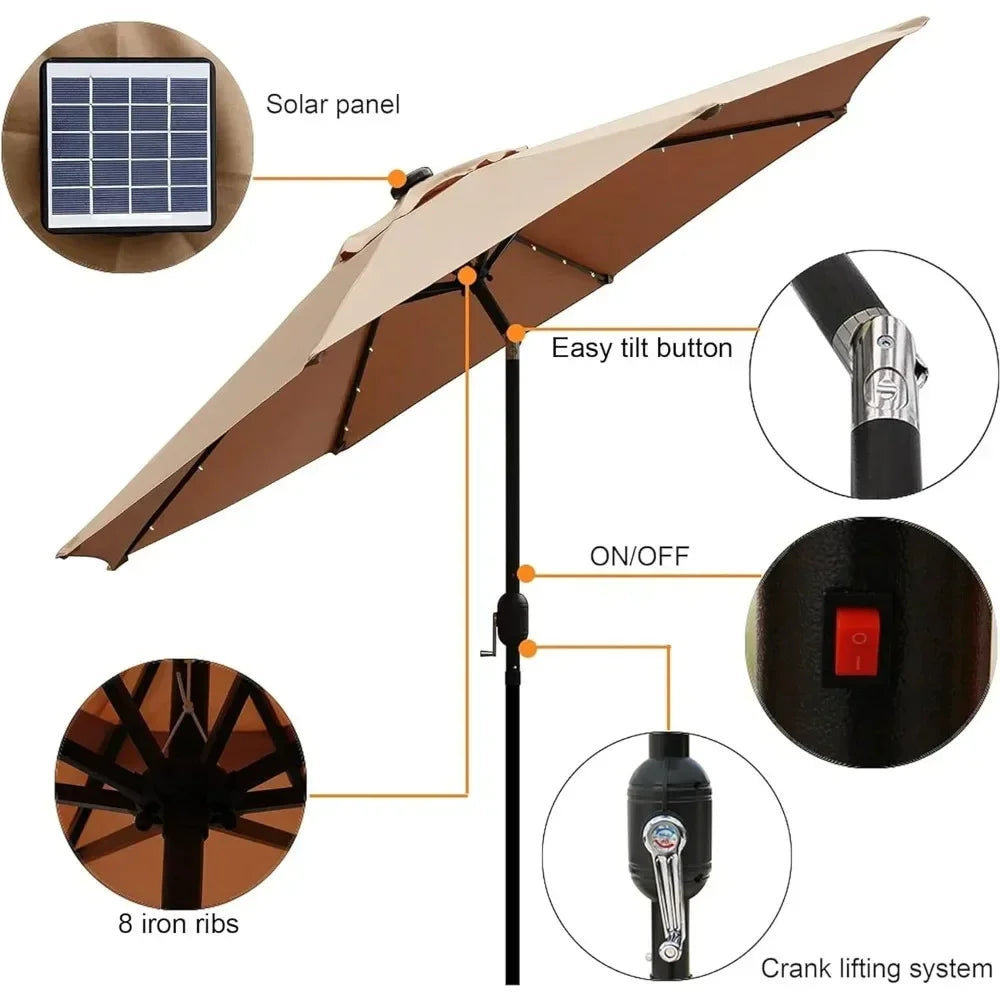 Lighted Patio Umbrella, Table Market Umbrella, Outdoor Umbrella for Garden, Deck, Backyard, Pool and Beach,9 Ft