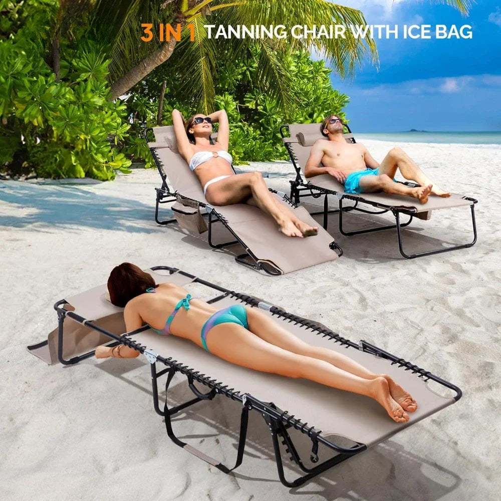 Oversized Tanning Chair with Face Hole & Carrying Bag, Beach Lounge Chair Outdoor for Adults, Folding Lounge Chair