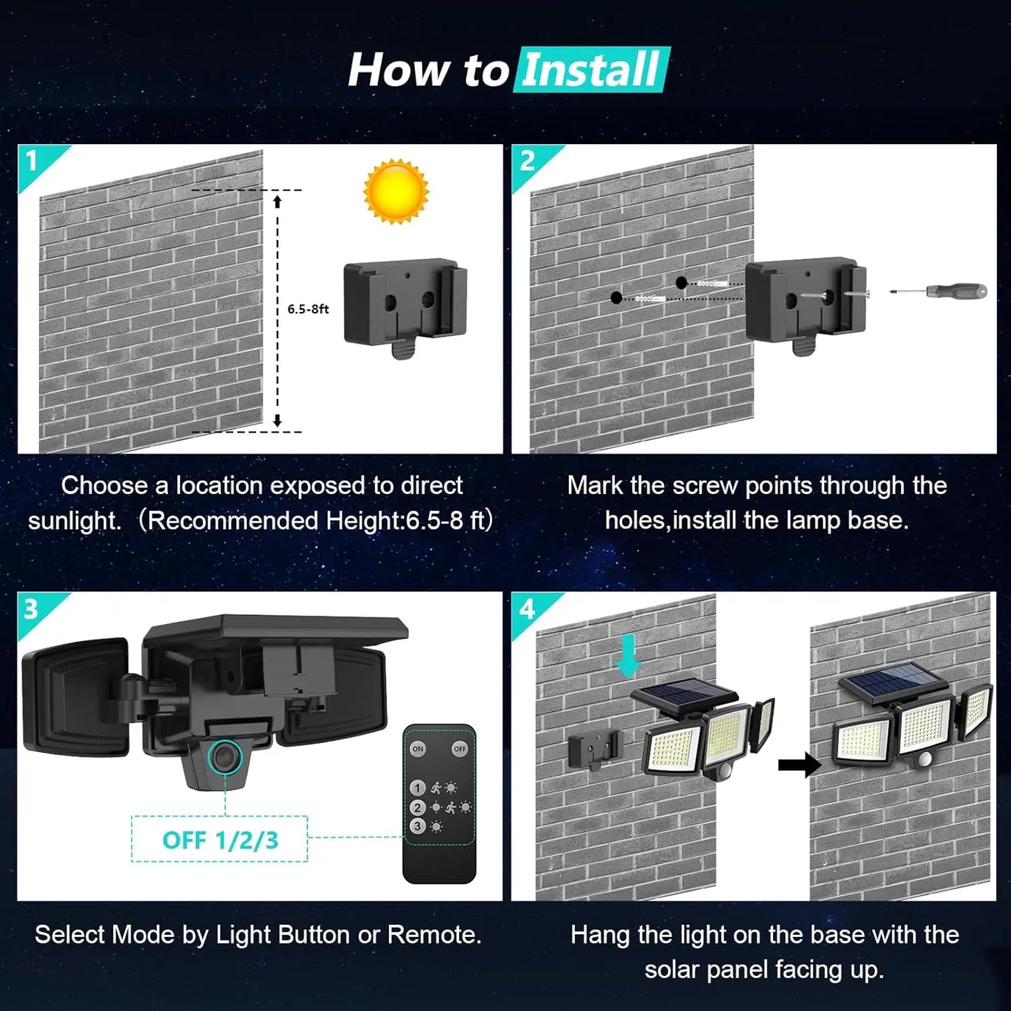 IP65Waterproof Triple Head Outdoor Solar Light, 210LED 2500LM Motion Sensor Safety Light for Porch, Garage, Yard Entrance, Patio