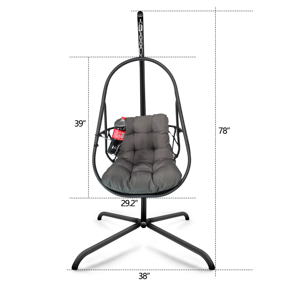 Swing Egg Chair with Stand Indoor Outdoor Wicker Rattan Patio Basket Hanging Chair with C Type bracket , with cushion and pillow