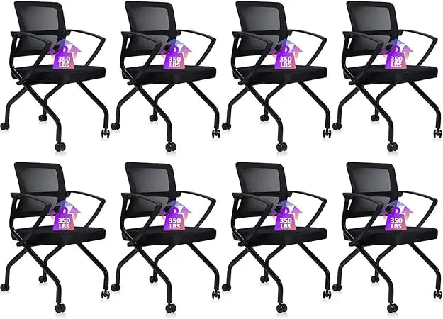 Stackable Foldable Ergonomic Office Chair with Lumbar Support and Thick Cushion, Folding Mesh Fabric Reception Guest Chair with