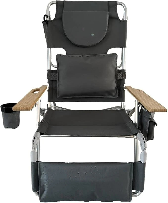 Deluxe Reclining Lounge Chair, 3 in 1 Folding Outdoor Beach Lounger, for Lawn, Pool, Patio, Aqua - Heavy-Duty Portable Chair