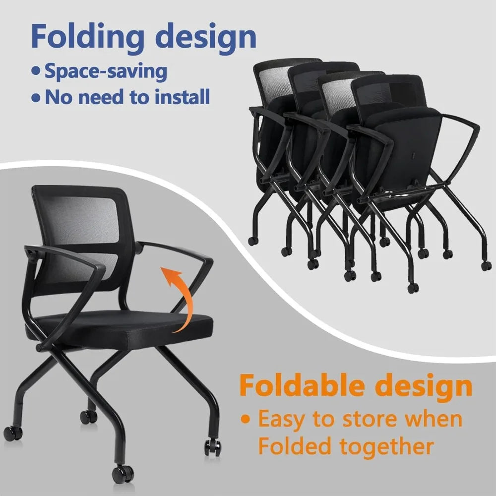 Stackable Foldable Ergonomic Office Chair with Lumbar Support and Thick Cushion, Folding Mesh Fabric Reception Guest Chair with