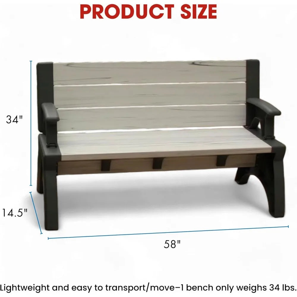 2-in-1 Outdoor Bench & Picnic Table - Foldable, Weather-Resistant Seating - Perfect for Patio, Lawn, Garden, or Deck - Durable C